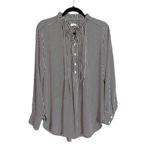 Loft Women's Black and White Striped Long Sleeve‎ Lightweight Blouse Size…